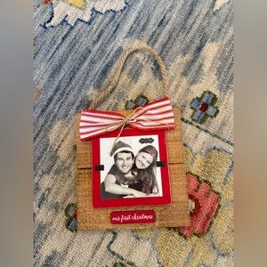 New Mud Pie "Our First Christmas" planked distressed wood frame ornament photo